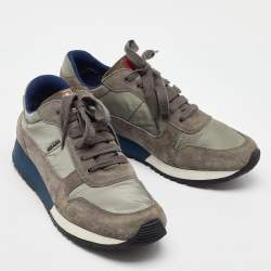 Pre Owned Prada Sport Grey/Light Green Suede and Nylon Low Top Sneakers Size 40