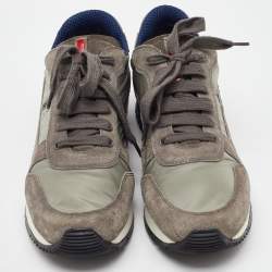 Pre Owned Prada Sport Grey/Light Green Suede and Nylon Low Top Sneakers Size 40