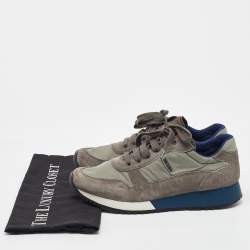 Pre Owned Prada Sport Grey/Light Green Suede and Nylon Low Top Sneakers Size 40