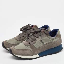 Pre Owned Prada Sport Grey/Light Green Suede and Nylon Low Top Sneakers Size 40
