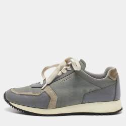Pre Owned Prada Sport Light Grey Leather and Mesh Low Top Sneakers Size 40