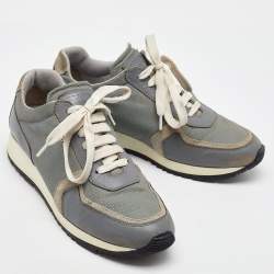 Pre Owned Prada Sport Light Grey Leather and Mesh Low Top Sneakers Size 40