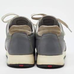 Pre Owned Prada Sport Light Grey Leather and Mesh Low Top Sneakers Size 40