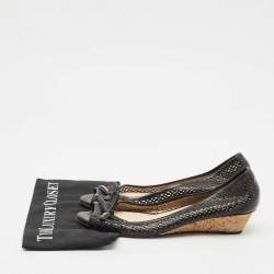 Pre Owned Prada Sport Black Patent Leather Peep Toe Cork Wedge Pumps Size 41