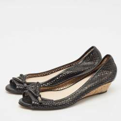 Pre Owned Prada Sport Black Patent Leather Peep Toe Cork Wedge Pumps Size 41