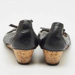 Pre Owned Prada Sport Black Patent Leather Peep Toe Cork Wedge Pumps Size 41