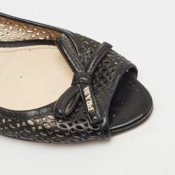 Pre Owned Prada Sport Black Patent Leather Peep Toe Cork Wedge Pumps Size 41