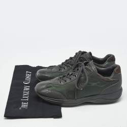 Pre Owned Prada Sport Green Leather and Nylon Lace Up Sneakers Size 38.5