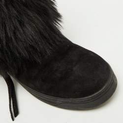 Pre Owned Prada Sport Black Suede and Faux Fur Trim Ankle Length Boots Size 38