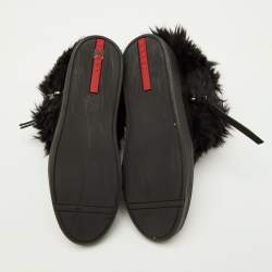 Pre Owned Prada Sport Black Suede and Faux Fur Trim Ankle Length Boots Size 38