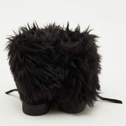 Pre Owned Prada Sport Black Suede and Faux Fur Trim Ankle Length Boots Size 38