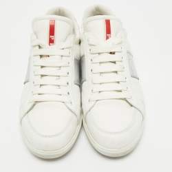 Pre Owned Prada Sport White/Silver Leather Low Top Sneakers Size 38
