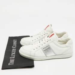 Pre Owned Prada Sport White/Silver Leather Low Top Sneakers Size 38