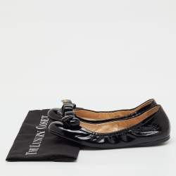 Pre Owned Prada Sport Black Patent Leather Bow Detail Scrunch Ballet Flats Size 39