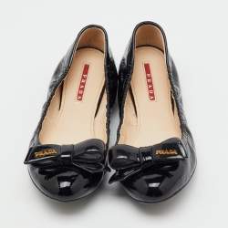 Pre Owned Prada Sport Black Patent Leather Bow Detail Scrunch Ballet Flats Size 39