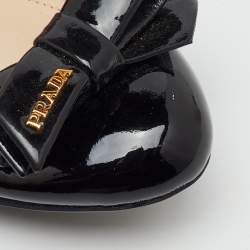 Pre Owned Prada Sport Black Patent Leather Bow Detail Scrunch Ballet Flats Size 39