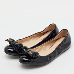 Pre Owned Prada Sport Black Patent Leather Bow Detail Scrunch Ballet Flats Size 39