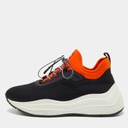Pre Owned Prada Sport Black/Orange Mesh and Neoprene Chunky Sneakers Size 36
