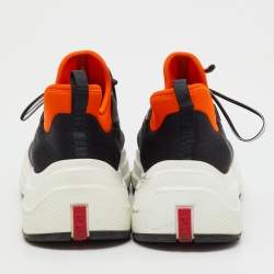 Pre Owned Prada Sport Black/Orange Mesh and Neoprene Chunky Sneakers Size 36