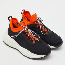 Pre Owned Prada Sport Black/Orange Mesh and Neoprene Chunky Sneakers Size 36
