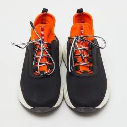 Pre Owned Prada Sport Black/Orange Mesh and Neoprene Chunky Sneakers Size 36