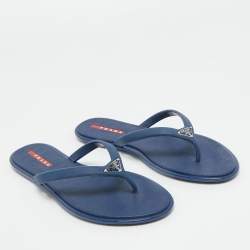 Pre Owned Prada Sport Blue Rubber Crosshatched Thong Sandals Size 36