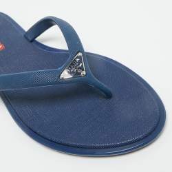 Pre Owned Prada Sport Blue Rubber Crosshatched Thong Sandals Size 36