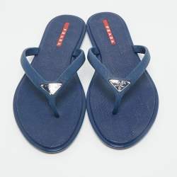 Pre Owned Prada Sport Blue Rubber Crosshatched Thong Sandals Size 36