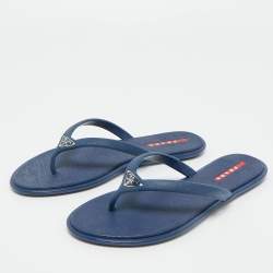 Pre Owned Prada Sport Blue Rubber Crosshatched Thong Sandals Size 36