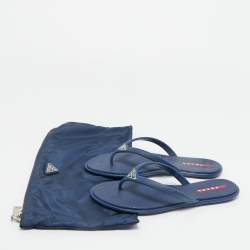 Pre Owned Prada Sport Blue Rubber Crosshatched Thong Sandals Size 36