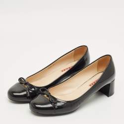 Pre Owned Prada Sport Dark Green Patent Leather Block Heel Pumps Size 36.5