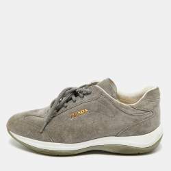 Pre Owned Prada Sport Size 36.5 Grey Suede Low Top Sneakers