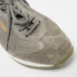 Pre Owned حذاء رياضي برادا سبورت شامواه رمادي عنق منخفض مقاس 36.5