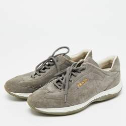 Pre Owned حذاء رياضي برادا سبورت شامواه رمادي عنق منخفض مقاس 36.5