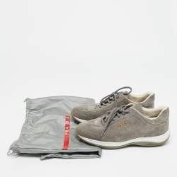 Pre Owned حذاء رياضي برادا سبورت شامواه رمادي عنق منخفض مقاس 36.5