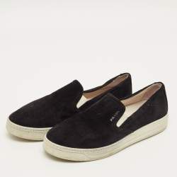 Pre Owned حذاء رياضي برادا سبورت سويدي أسود بدون أربطة مقاس 38.5