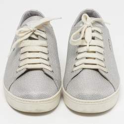 Pre Owned حذاء رياضي برادا سبورت قماش معدني فضي عنق منخفض مقاس 40.5