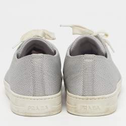 Pre Owned حذاء رياضي برادا سبورت قماش معدني فضي عنق منخفض مقاس 40.5