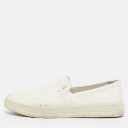Pre Owned Prada Sport Size 38.5 White Leather Slip On Sneakers