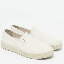 Pre Owned Prada Sport Size 38.5 White Leather Slip On Sneakers
