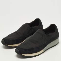 Pre Owned Prada Sport Size 38 Black Nylon and Suede Logo Details Slip On Sneakers
