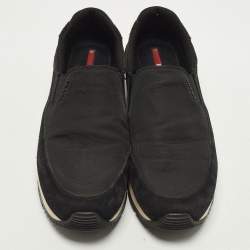Pre Owned Prada Sport Size 38 Black Nylon and Suede Logo Details Slip On Sneakers