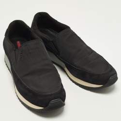 Pre Owned Prada Sport Size 38 Black Nylon and Suede Logo Details Slip On Sneakers
