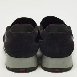 Pre Owned Prada Sport Size 38 Black Nylon and Suede Logo Details Slip On Sneakers