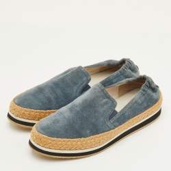 Pre Owned Prada Sport Size 35.5 Blue Suede Slip On Espadrille Flats