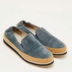 Pre Owned Prada Sport Size 35.5 Blue Suede Slip On Espadrille Flats