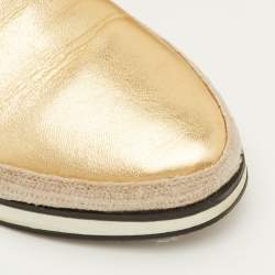Pre Owned Prada Sport Size 36.5 Metallic Gold Leather Espadrille Slip On Sneakers