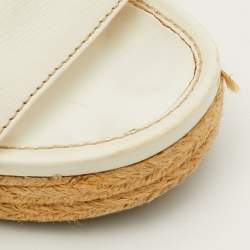 مملوكة مسبقًا صندل برادا سبورت إسفين بكعب منصة حزام كاحل جلد أبيض مقاس 36.5