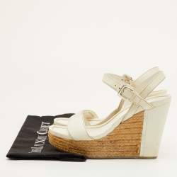 مملوكة مسبقًا صندل برادا سبورت إسفين بكعب منصة حزام كاحل جلد أبيض مقاس 36.5