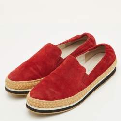 Pre Owned Prada Sport Size 41 Red Suede Espadrille Slip On Sneakers